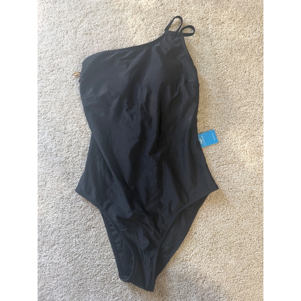 Cupshe Womens Black One Shoulder Lace Up Back One Piece Swimsuit Medium NWT